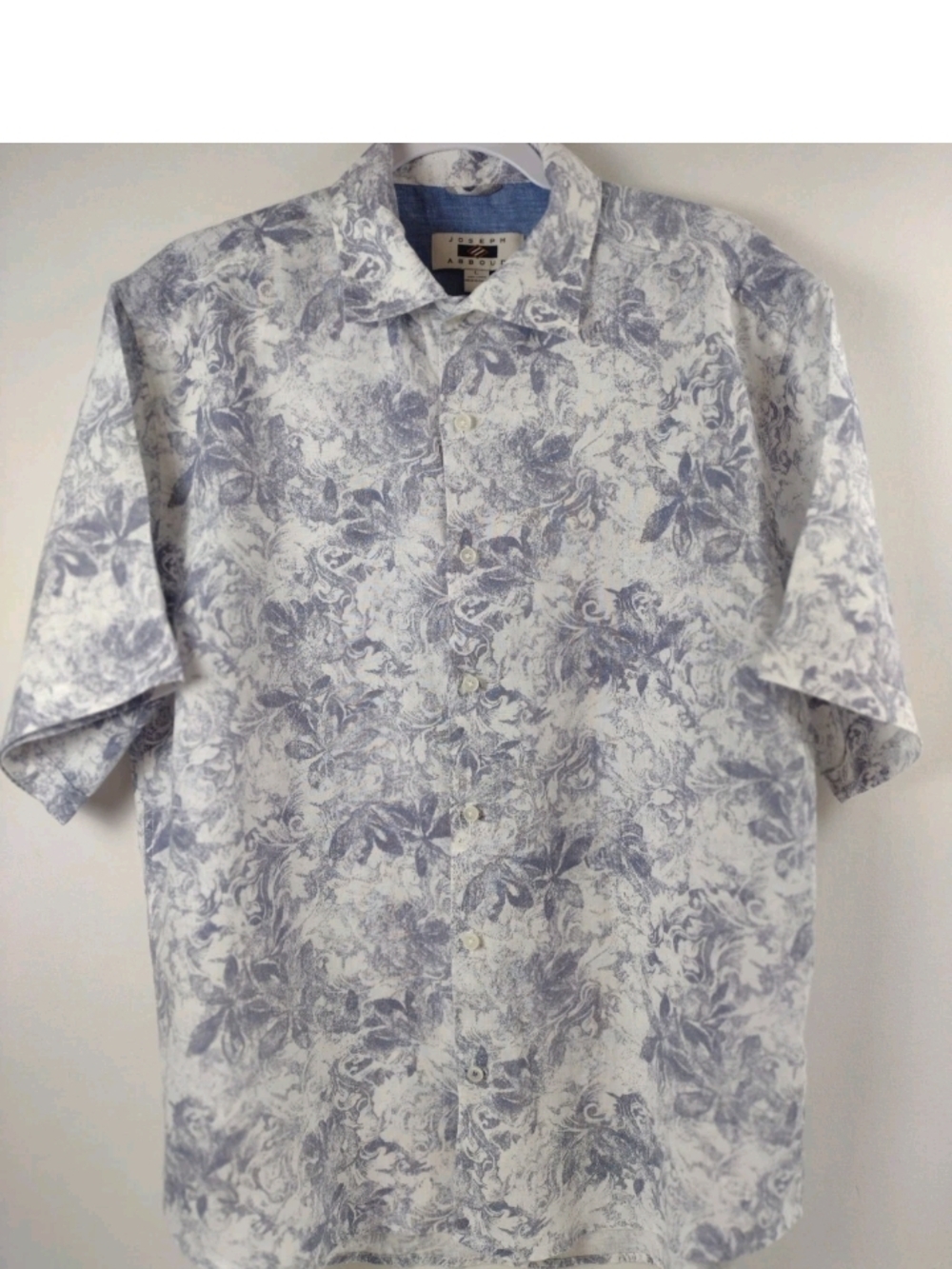 Joseph Abboud Men's Large 100% Linen Short-Sleeve Button-Down  Blue White Floral